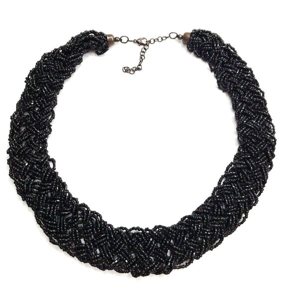 Braided Multi Strand Glass Seed Bead Necklace 1 1/4" X 18-20" - Picture 2 of 3